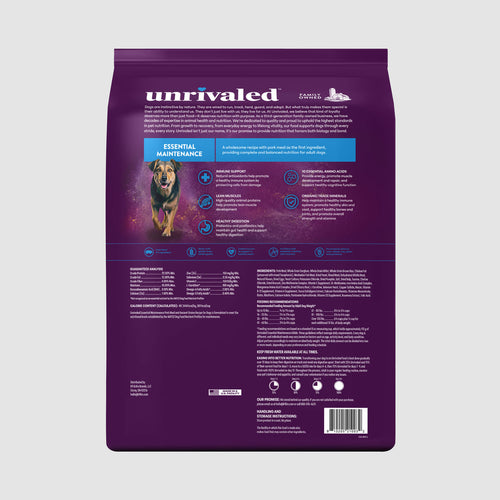 Unrivaled Essential Maintenance Pork Meal and Ancient Grains Recipe 22/12 Dog Food