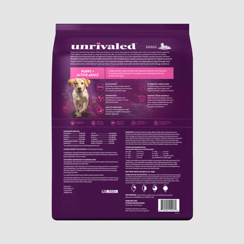 Unrivaled Puppy + Active Adult Chicken Meal and Ancient Grains Recipe 32/16 Dog Food