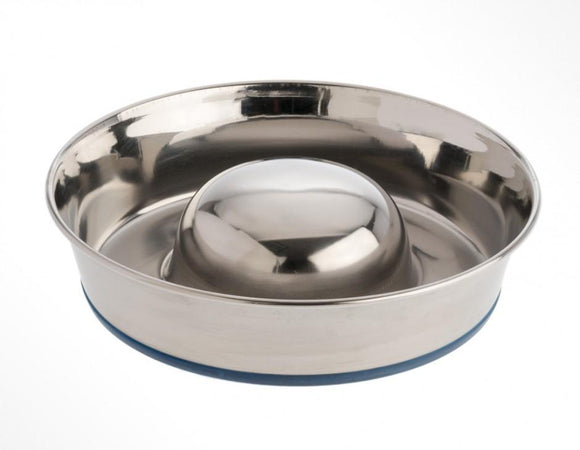 OurPets Premium Rubber-Bonded Stainless Steel Slow Feed Bowl