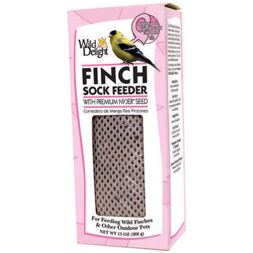 WILD DELIGHT PINK FINCH SOCK FEEDER WITH PREMIUM NYJER/THISTLE SEED
