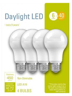 GE LED Light Bulbs, A19, Daylight, 450 Lumens, 6-Watt