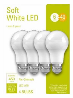 GE LED Light Bulbs, A19, Soft White, 450 Lumens, 6-Watt